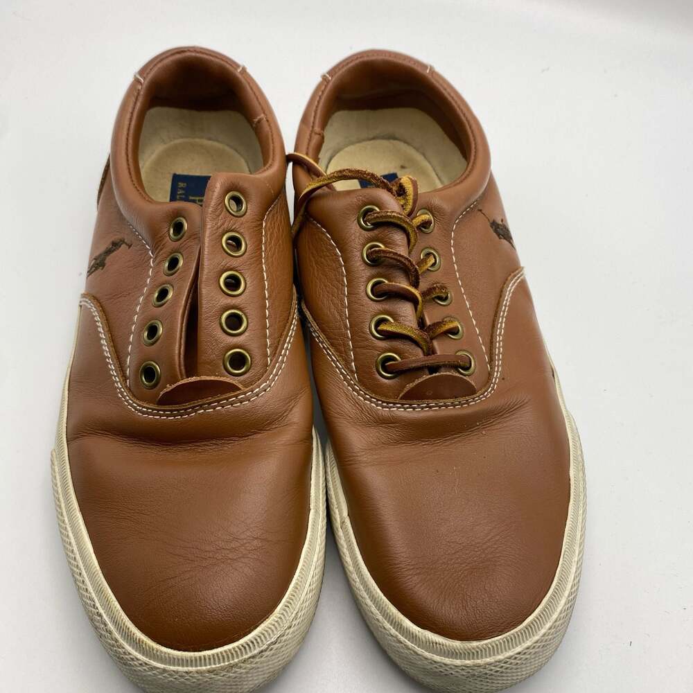 Polo Ralph Lauren Vaughn Brown Leather Sneakers Casual Shoes Mens Size 9 D